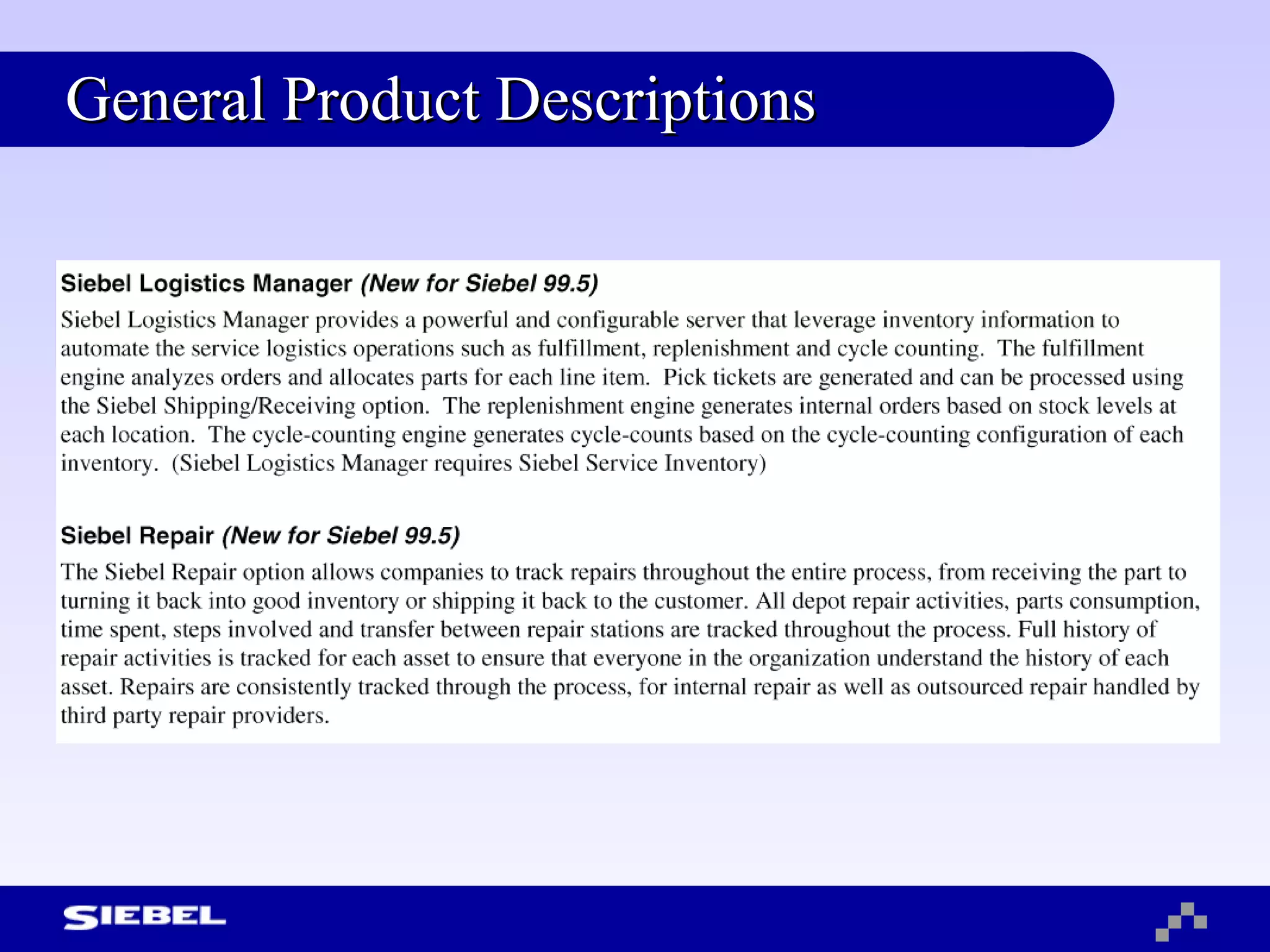 General Product Descriptions 