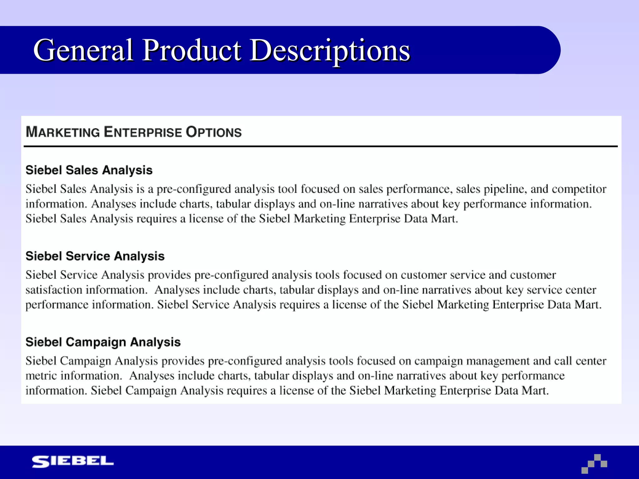 General Product Descriptions 