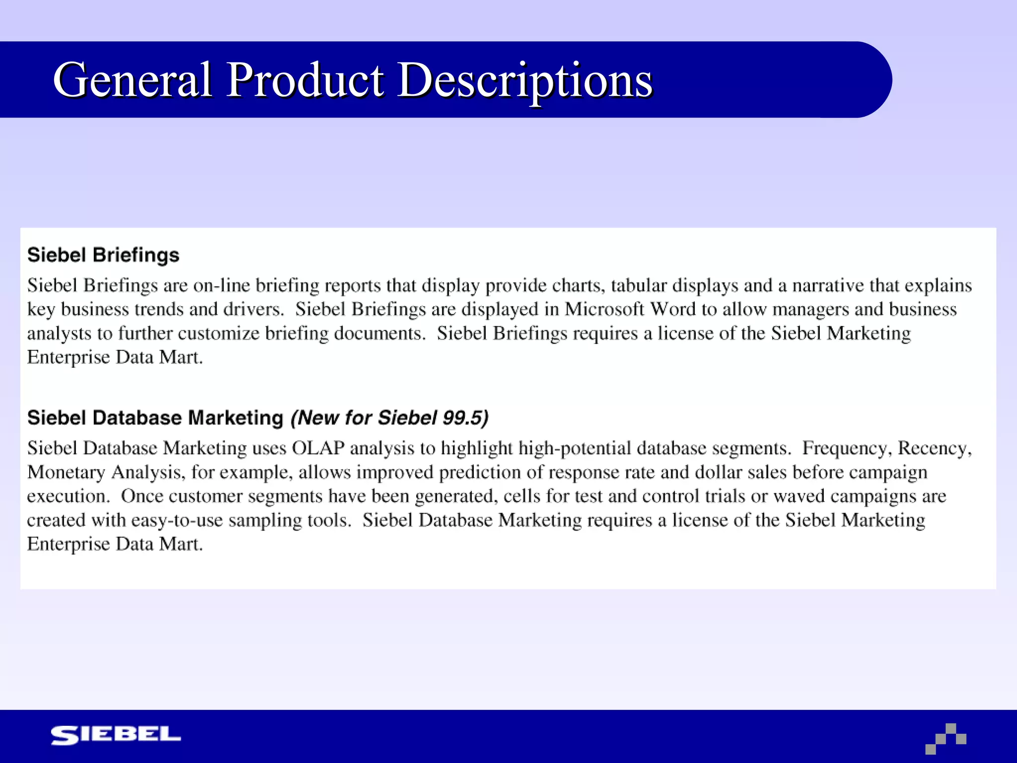 General Product Descriptions 