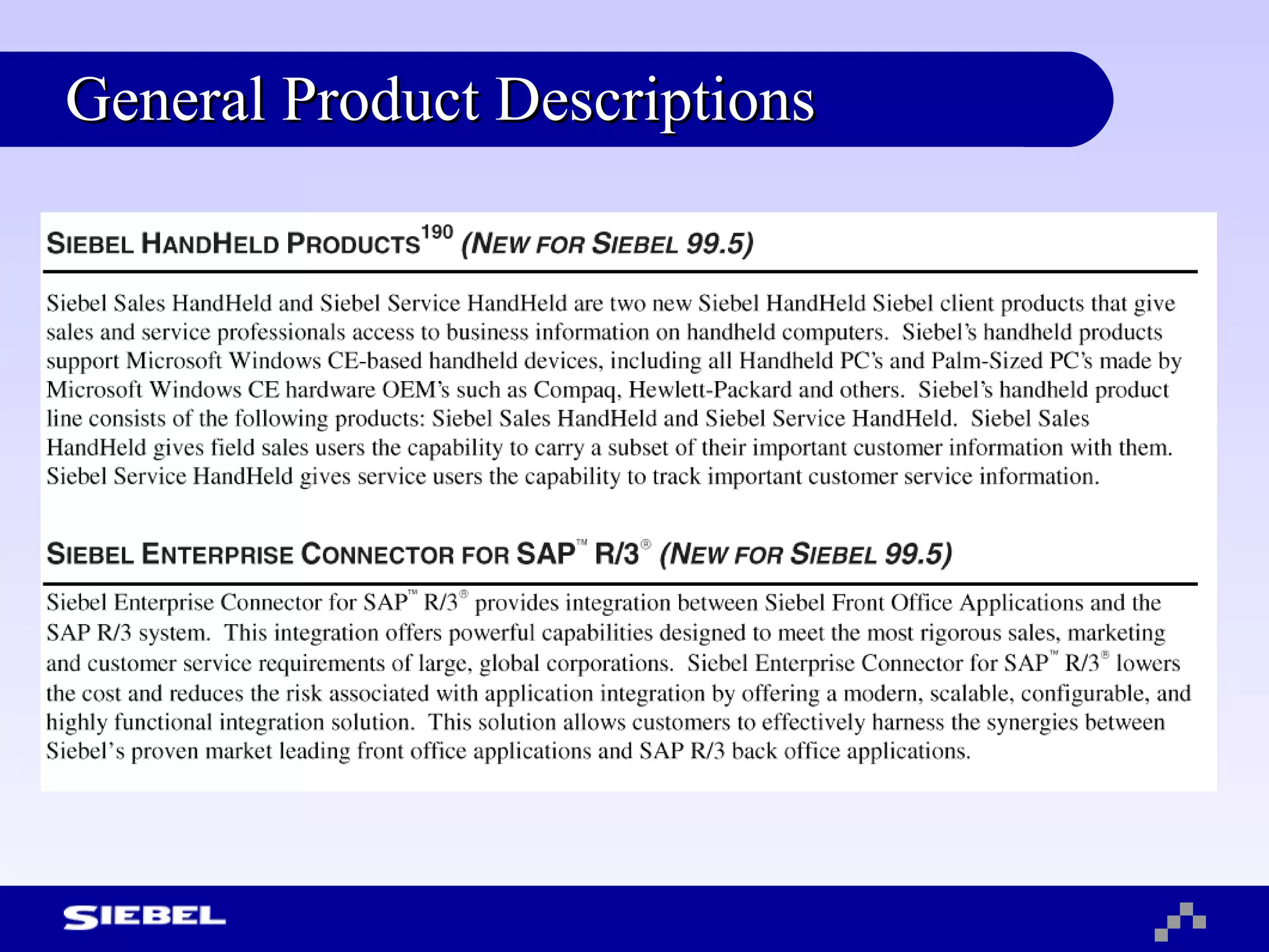 General Product Descriptions 