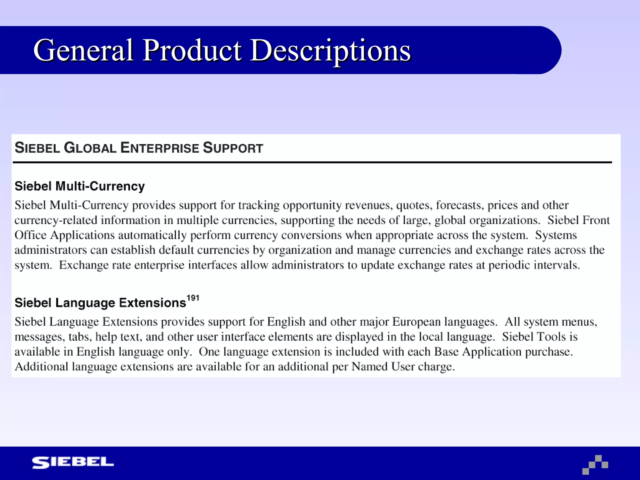 General Product Descriptions 