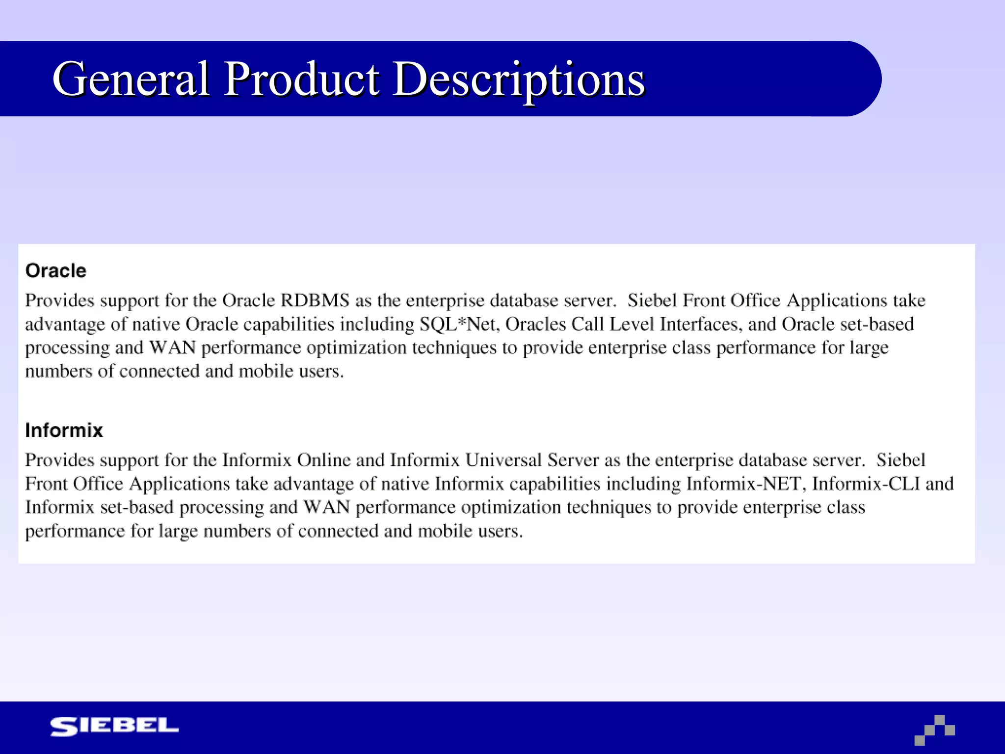 General Product Descriptions 