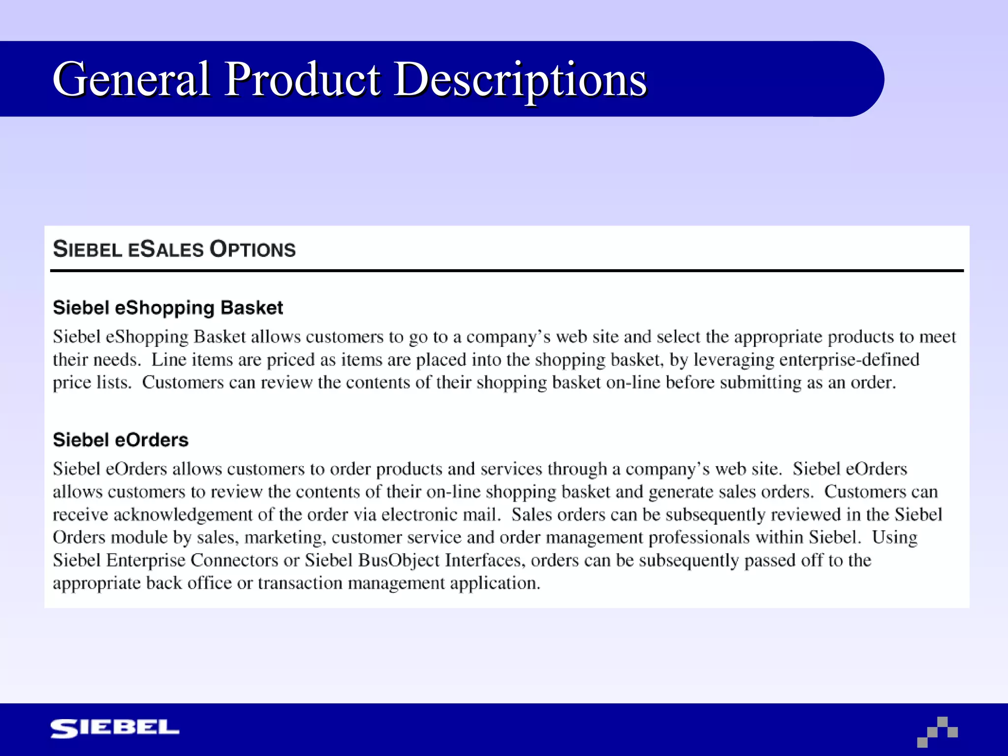 General Product Descriptions 