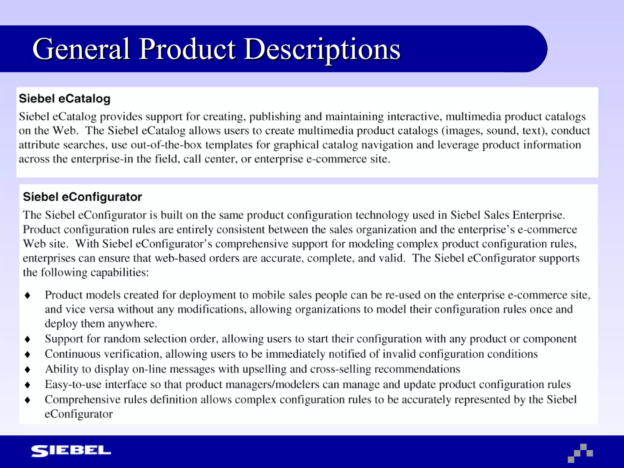 General Product Descriptions 