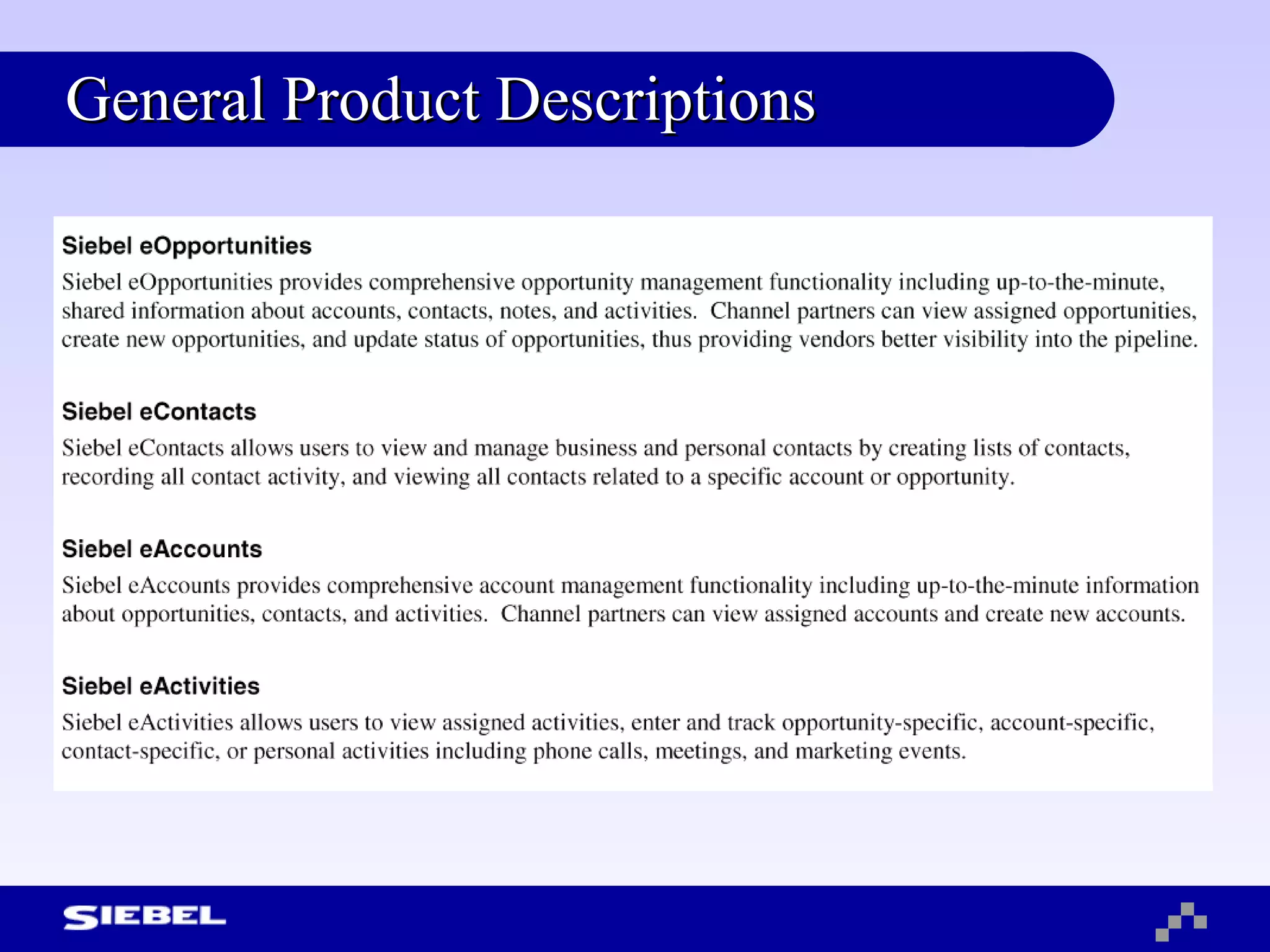 General Product Descriptions 