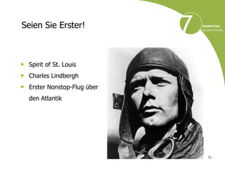 Seien Sie Erster!



• Spirit of St. Louis
• Charles Lindbergh
• Erster Nonstop-Flug über
   den Atlantik




                             11
 