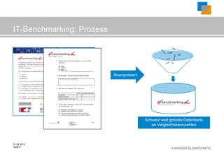 IT-Benchmarking: Prozess

                                                     12‘887


                                                     12%

                                                           17%




                           Anonymisiert




                                          Schweiz weit grösste Datenbank
                                             an Vergleichskennzahlen



01.02.2013
Seite 9
                                                           ©
 