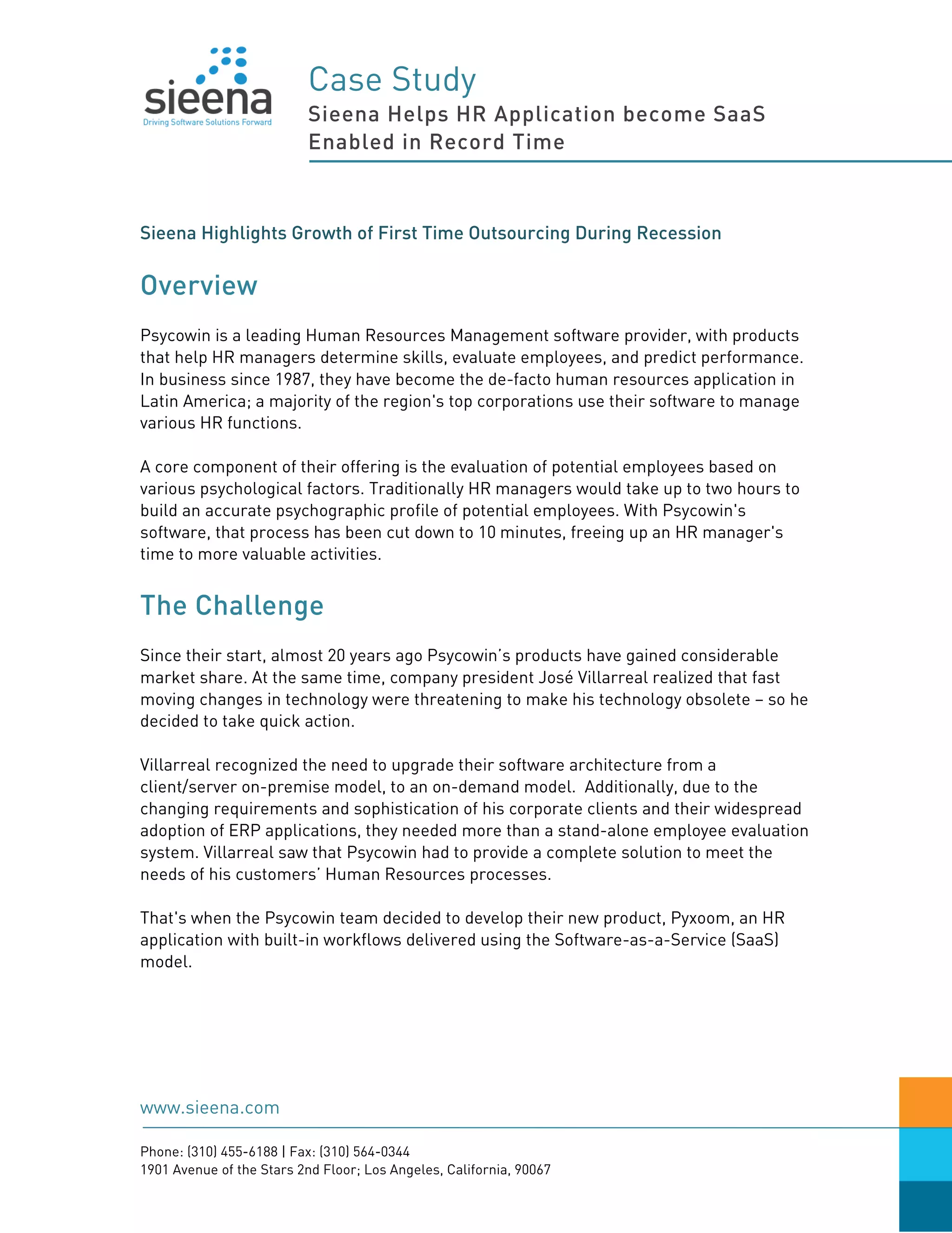 Sieena Case Study Psycowin PDF Computer Software and