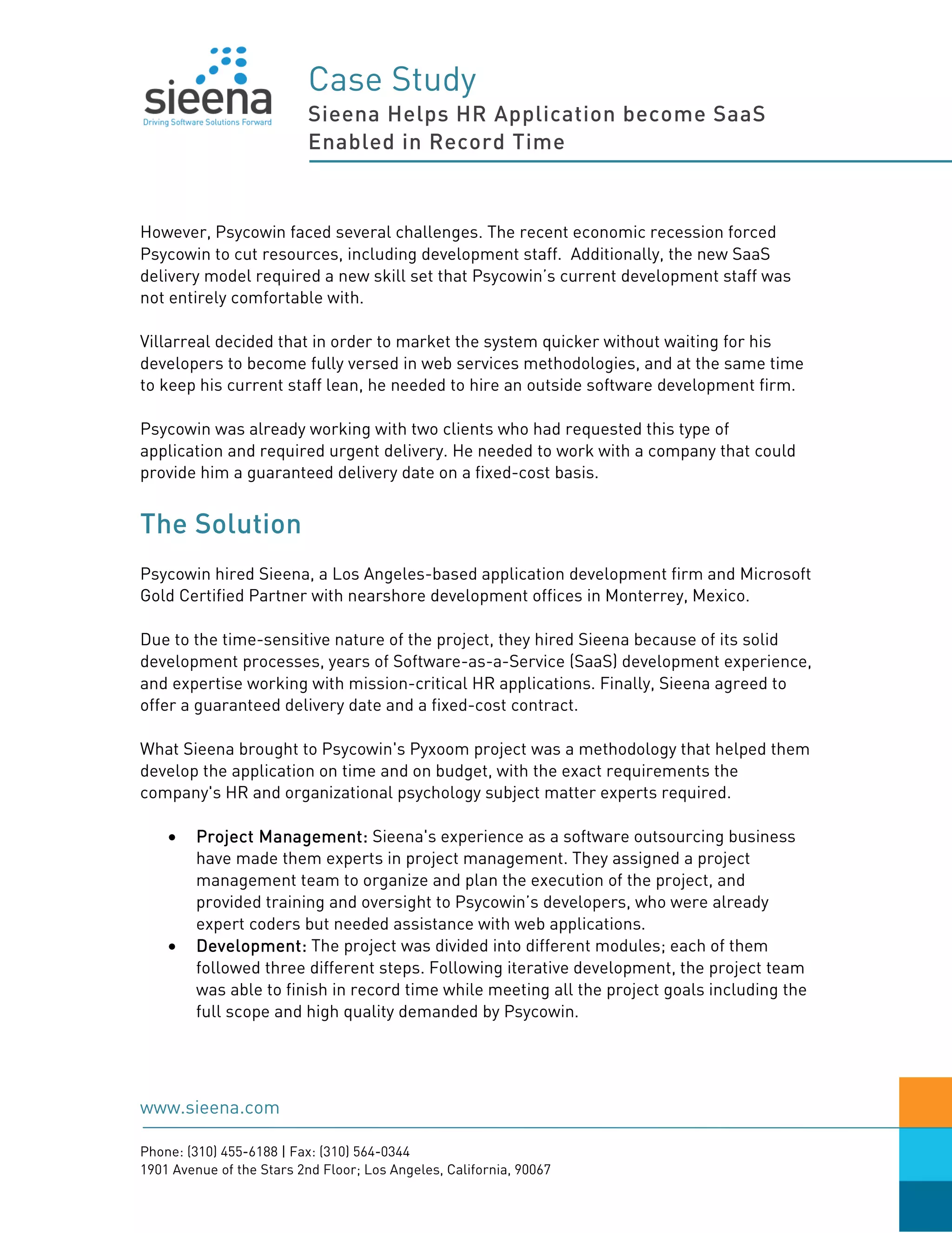 Sieena Case Study Psycowin PDF Computer Software and