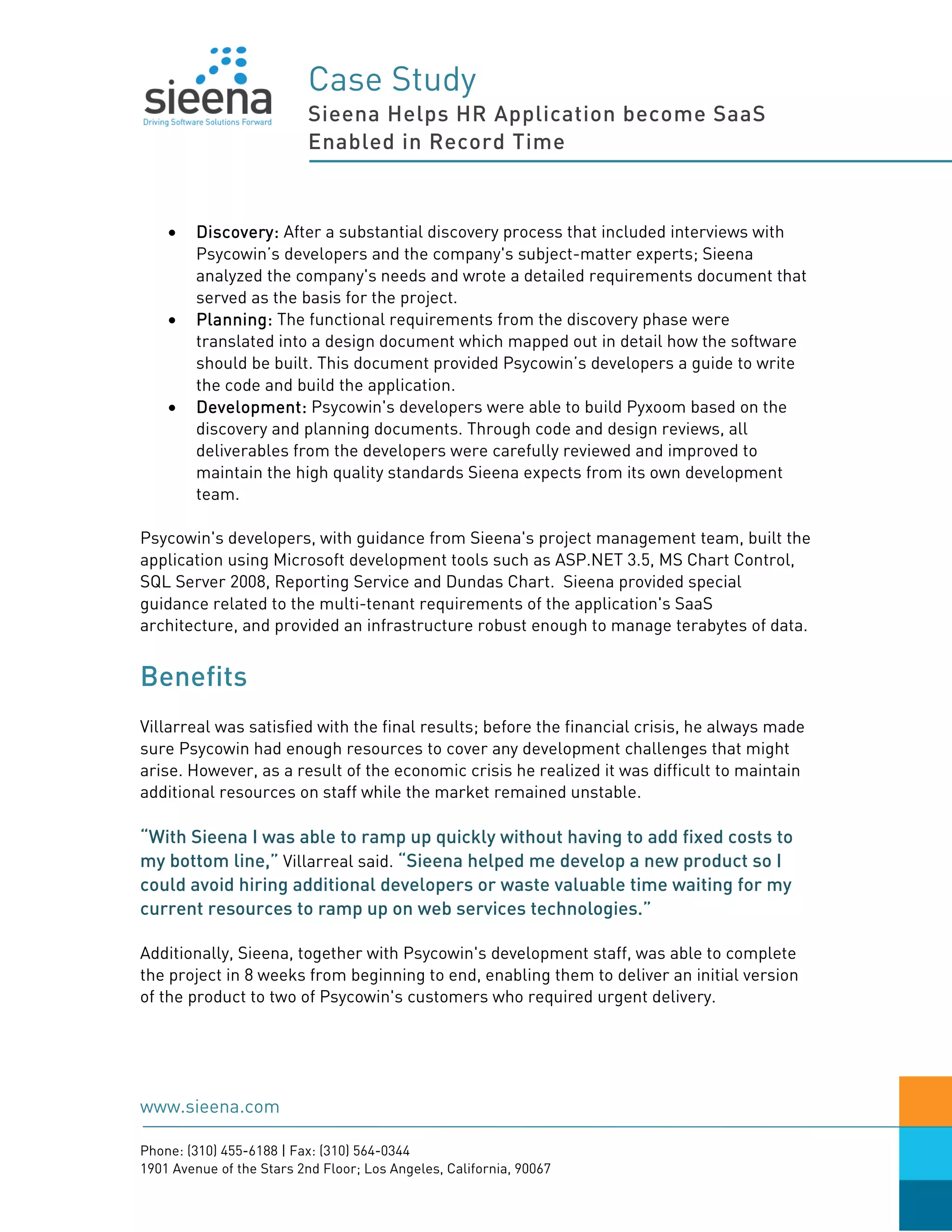 Sieena Case Study Psycowin PDF Computer Software and