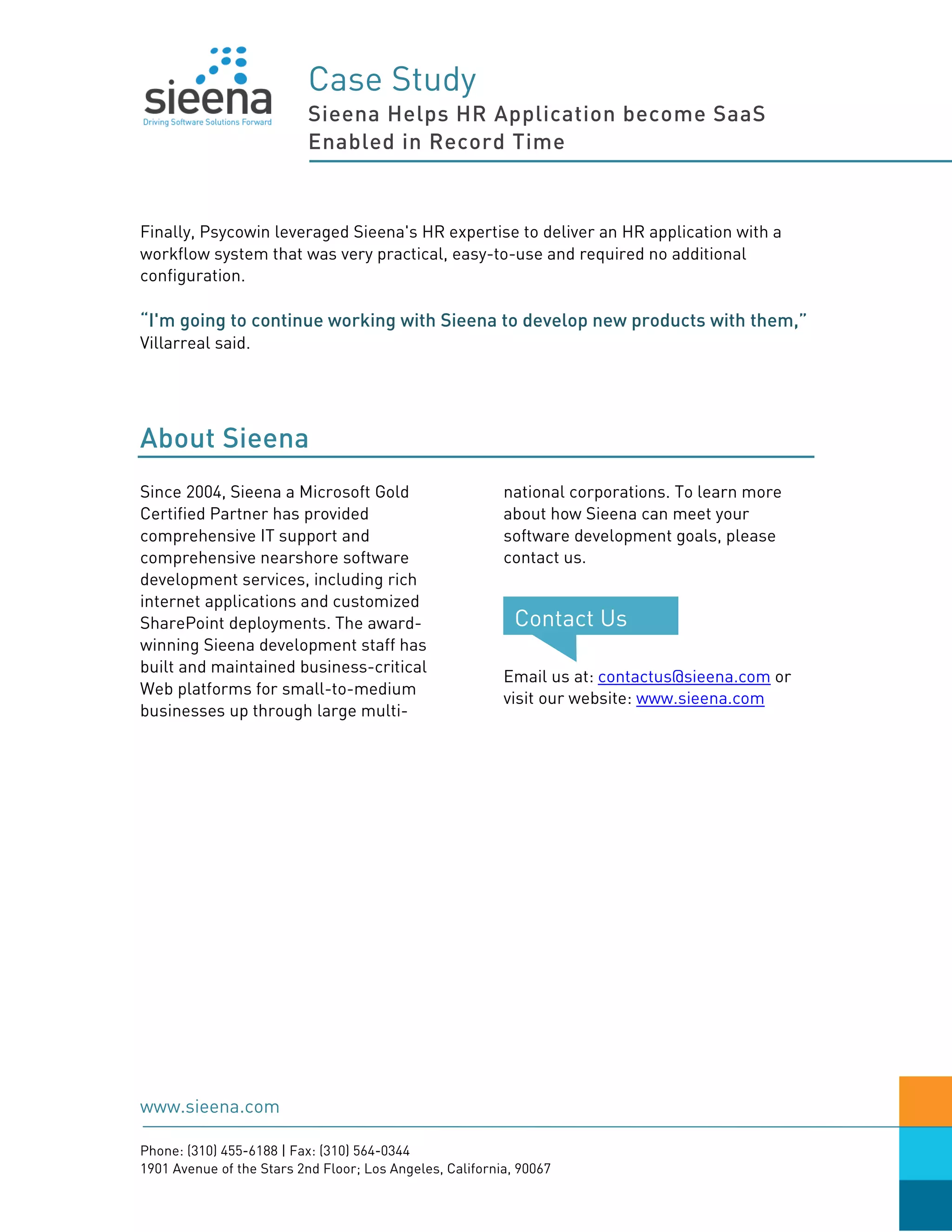 Sieena Case Study Psycowin PDF Computer Software and