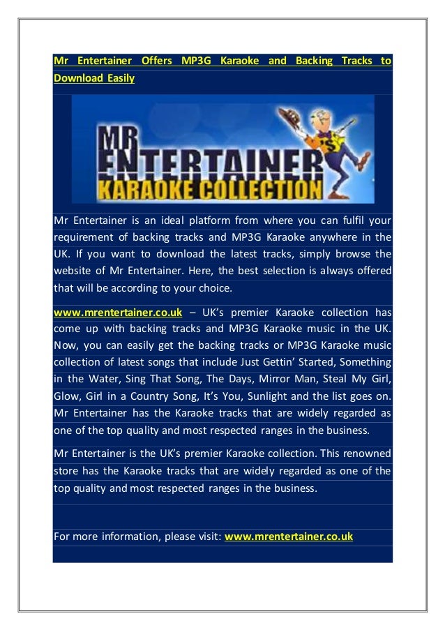 Mr Entertainer Offers Mp3g Karaoke And Backing Tracks To Download Eas