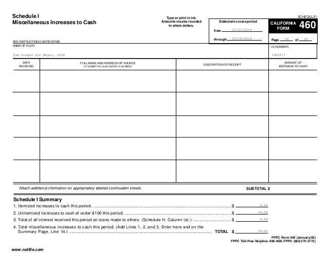 dan siegel fppc form 460 10 1 14 to 10 18 14 form 460