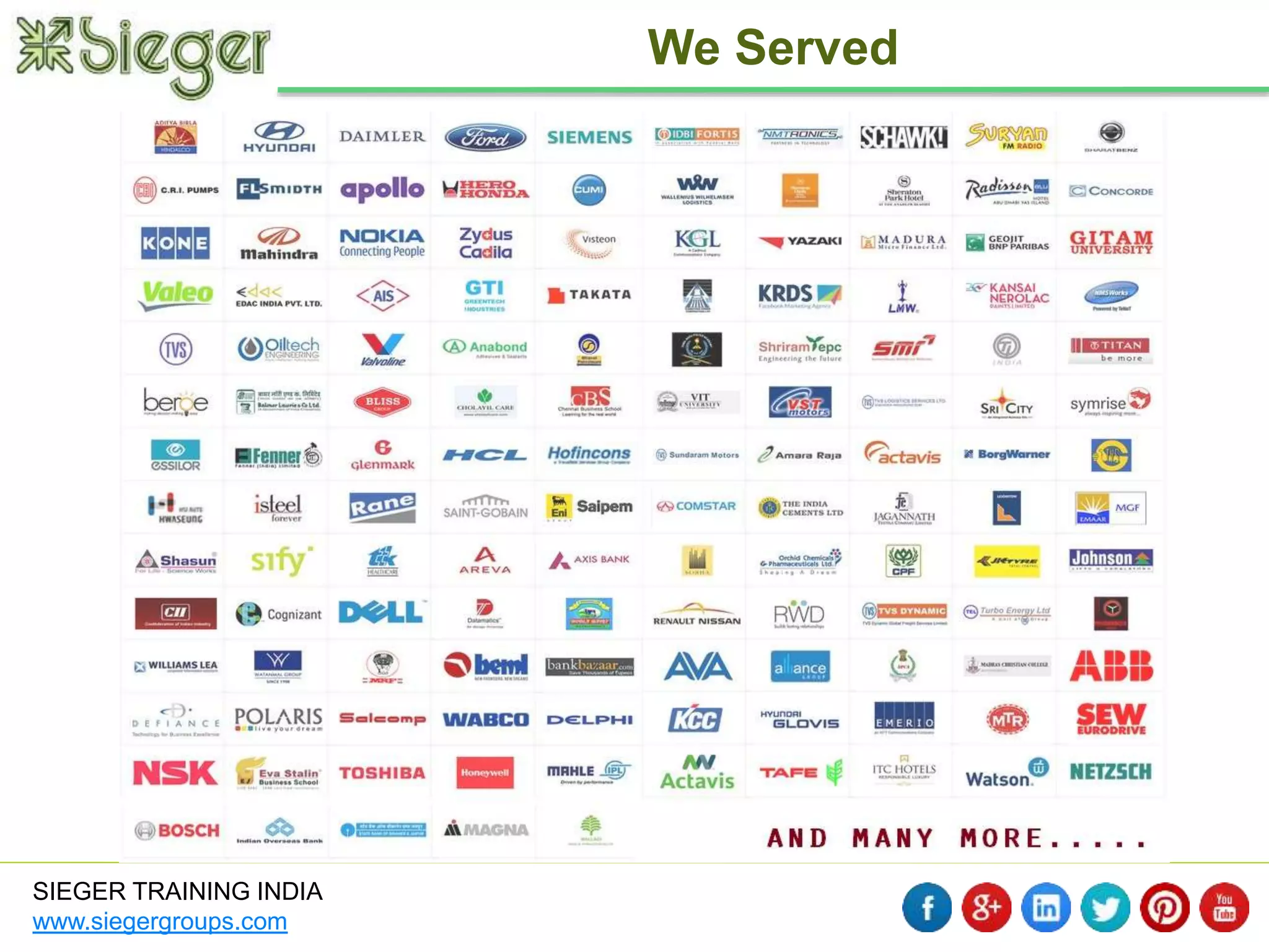 SIEGER TRAINING INDIA 
www.siegergroups.com 
We Served 
 