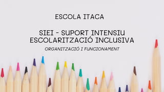 SIEI - SUPORT INTENSIU
ESCOLARITZACIÓ INCLUSIVA
ORGANITZACIÓ I FUNCIONAMENT
ESCOLA ITACA
 