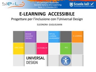 E-LEARNING ACCESSIBILE

Progettare per l’inclusione con l’Universal Design
ELEONORA GUGLIELMAN

 