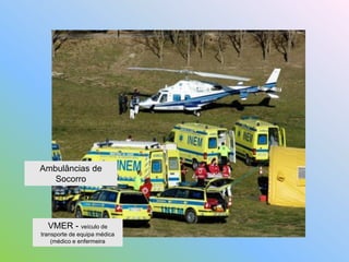 VMER - veículo de
transporte de equipa médica
(médico e enfermeira
Ambulâncias de
Socorro
 