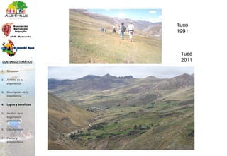 Tuco
1991
Tuco
2011
1. Resumen
2. Ámbito de la
experiencia
3. Descripción de la
experiencia
4. Logros y beneficios
5. Análisis de la
experiencia
presentada
6. Conclusiones
7. Pautas y
perspectivas
CONTENIDO TEMÁTICO
 