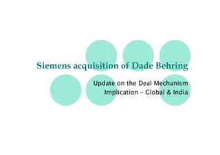 Siemens acquisition of Dade Behring
             Update on the Deal Mechanism
                Implication – Global & India
 