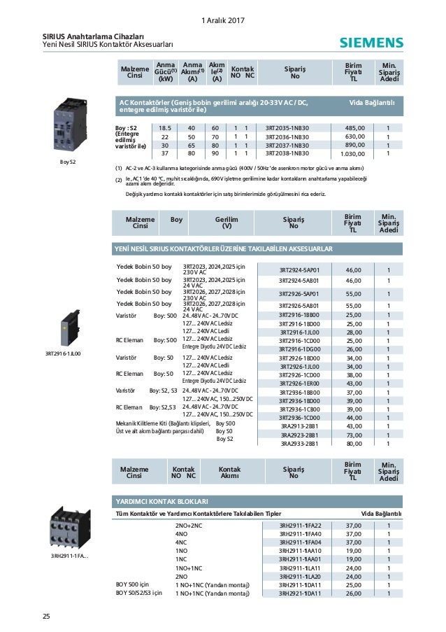 Siemens kontaktör listesi