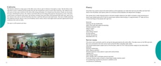 Cafeteria 
The Siemens cafeteria is a huge space in the office since it has to cater to alomost 110 people at a time. The first dloor is the 
only floor to have a cafeteria and the people from the 5th and 6th floor come in to have their food here. The cafeteria is the 
only space to have open windows in the entire office along with plants. It is situated near the atrium. People can sit around 
the space onlooking the atrium. The cafetria is provided with an LCD along with projector and porjector screen. They have 
sound system covering the entire space. the furniture includes chairs and tables with laminated table table tops. Apart from 
the catereres who come in with the food they also have a stall that sells juices and small snacks. They have a buffet system for 
the employees and the caterers come in for breakfast, lunch, snacks, dinner, mid-night snacks and mid-night brunch for the 
employees who work on shifts. 
The space is well mainted and clean. 
Server room 
The server room is primarily used for storing the data generated by the entire office. The data rooms on the fifth and sixth 
floor are connected to the main server room on the first floor using fibre optic cables. 
The uninterrupted power supply room on the first floor caters as a 24*7 back up power supply for the whole office. 
Materials: 
Flooring: vitrified tiles 
Walls: Gypsum partition 
Window treatment: Glass (doesn’t open) with vertical blinds 
Lighting: CFLs 
False Ceiling: Present 
Door: wooden with a small glass panel at eye level 
Furniture: Shelves made of metal or metal alloys (maybe stainless steel) 
Air Conditioning: Cassette AC provision in addition to the 
centralised air conditioning. 
Pantry 
Every floor has a pantry close to the work stations so the employees can make their own tea and coffee and heat their 
food in the microwave. Each pantry caters to a minimum of 60 employees and department managers. 
The counter top is made of granite which is the best suitable material as this office is located in India and because it 
doesn’t get heated easily and it’ll last for several years without deteriorating. It is approximately 1’9” high and has a 
curved overhang so that people don’t get hurt. 
Materials: 
Flooring: anti slip vitrified tiles 
Walls: brick walls with patty and painting. 
Window treatment: Glass 
(doesn’t open) 
Lighting: CFLs 
False Ceiling: Present 
No door present 
Counter top: granite 
Base/Wall Units: Ply 
17 18 
 