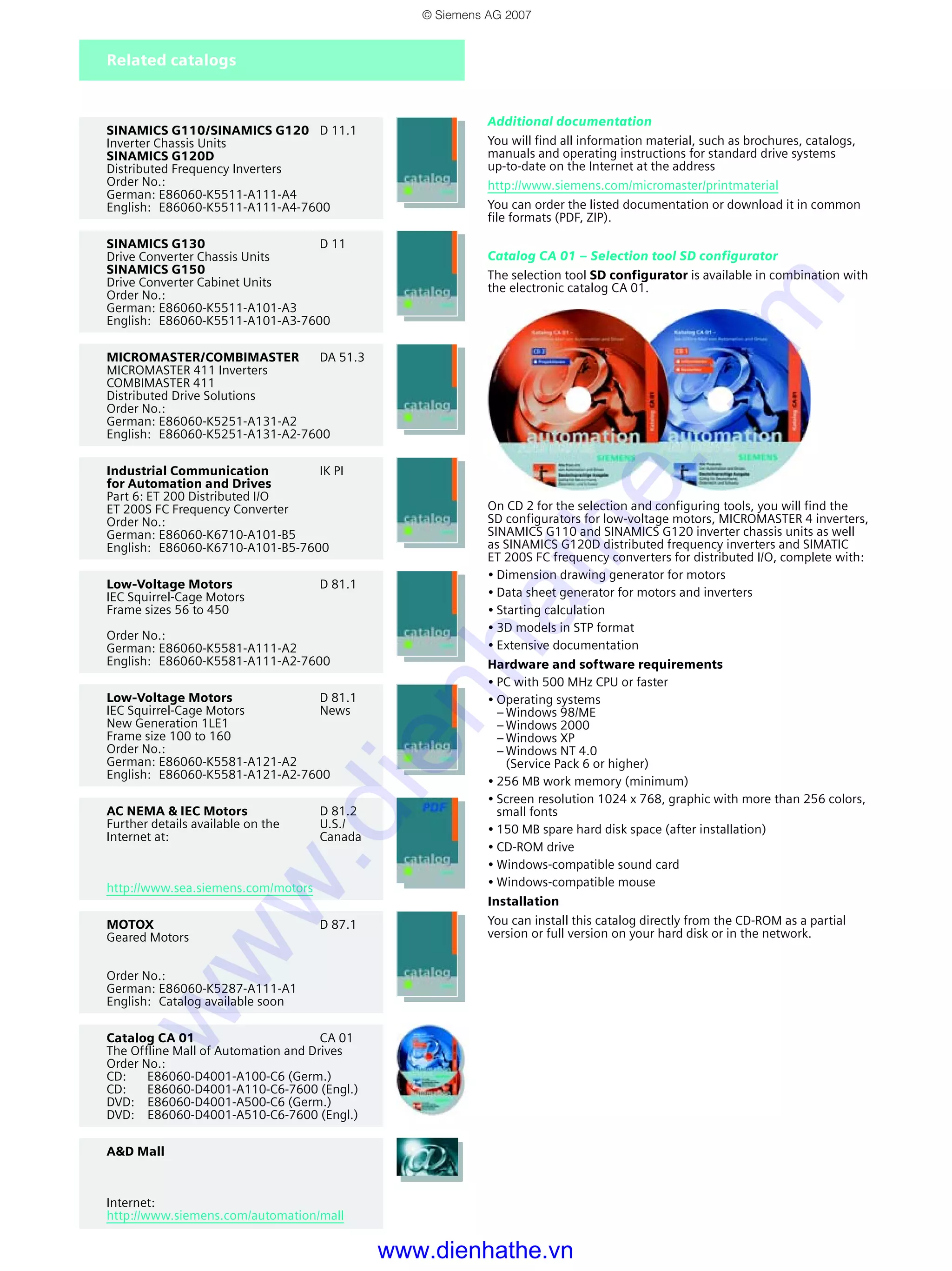 Siemens catalog tong hop siemens micromaster drive PDF