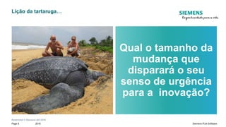 Restricted © Siemens AG 2018
2018Page 8 Siemens PLM Software
Lição da tartaruga…
Qual o tamanho da
mudança que
disparará o seu
senso de urgência
para a inovação?
 