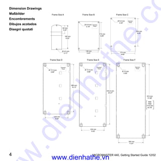 4 MICROMASTER 440, Getting Started Guide 12/02
Dimension Drawings
Maßbilder
Encombrements
Dibujos acotados
Disegni quotati
www.dienhathe.vn
www.dienhathe.co
 