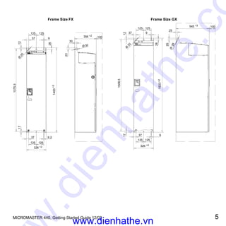 MICROMASTER 440, Getting Started Guide 12/02 5
545 +2
25
25
326 +2
Ø
20
9
9
1508.5
37
Ø
28
1533+2
12
100
28
37
125 125
125125
17
28
Ø
20
12
9
125 125
37
9.2
125 125
37
1375.5
17
1400+2
356 +2
Ø 30
30
23326 +2
100
Frame Size FX Frame Size GX
www.dienhathe.vn
www.dienhathe.co
 