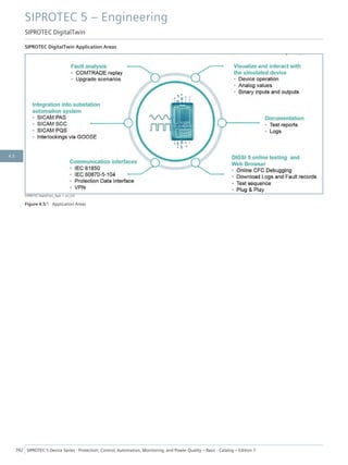 SIPROTEC DigitalTwin Application Areas
[SIPROTEC DigitalTwin_Appl, 1, en_US]
Figure 4.5/1 Application Areas
SIPROTEC 5 – Engineering
SIPROTEC DigitalTwin
392 SIPROTEC 5 Device Series ⋅ Protection, Control, Automation, Monitoring, and Power Quality – Basic ⋅ Catalog – Edition 7
4.5
 