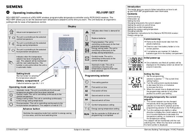 Siemens Room Stat Instructions