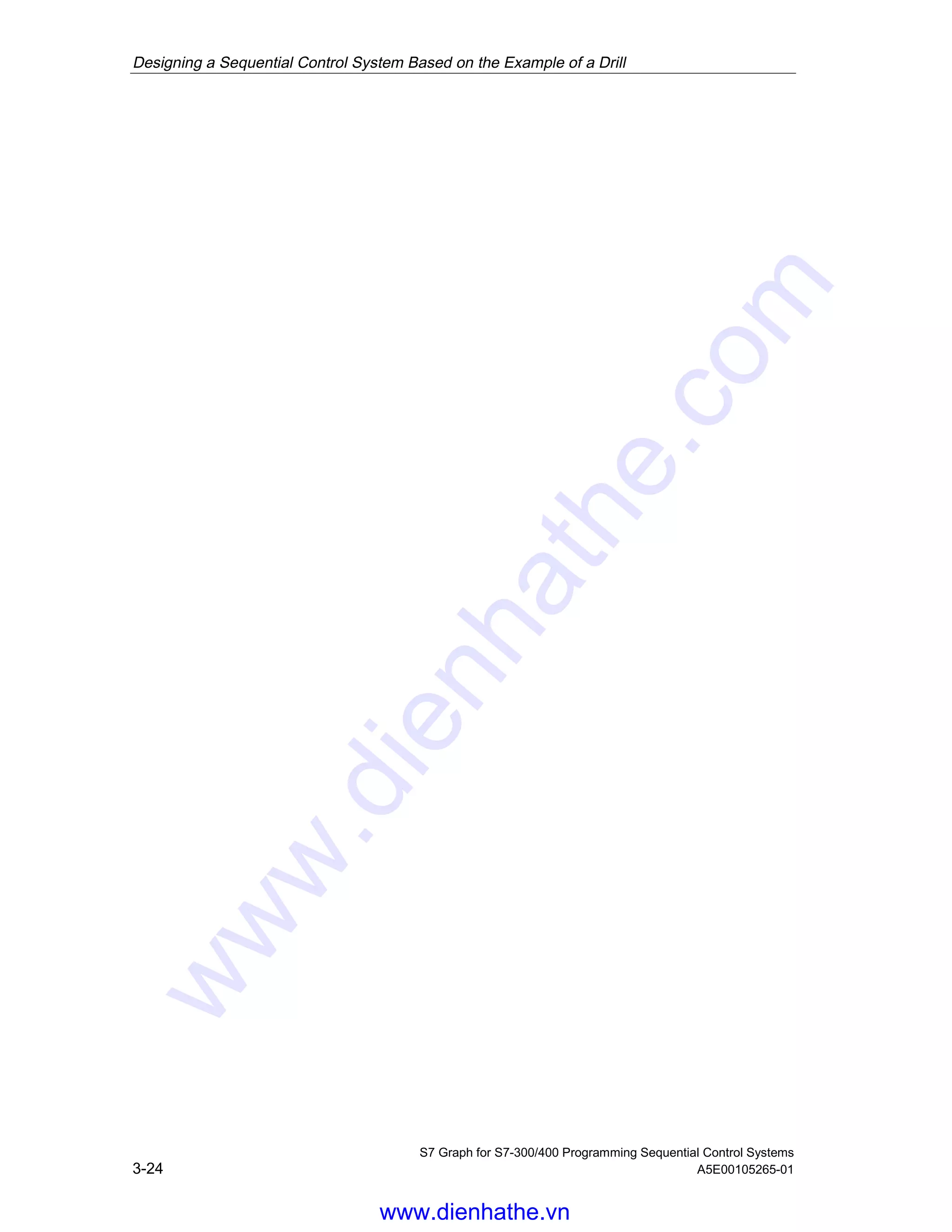 Designing a Sequential Control System Based on the Example of a Drill
S7 Graph for S7-300/400 Programming Sequential Control Systems
3-24 A5E00105265-01
05.04.0105.04.200105.04.2001
www.dienhathe.vn
www.dienhathe.com
 