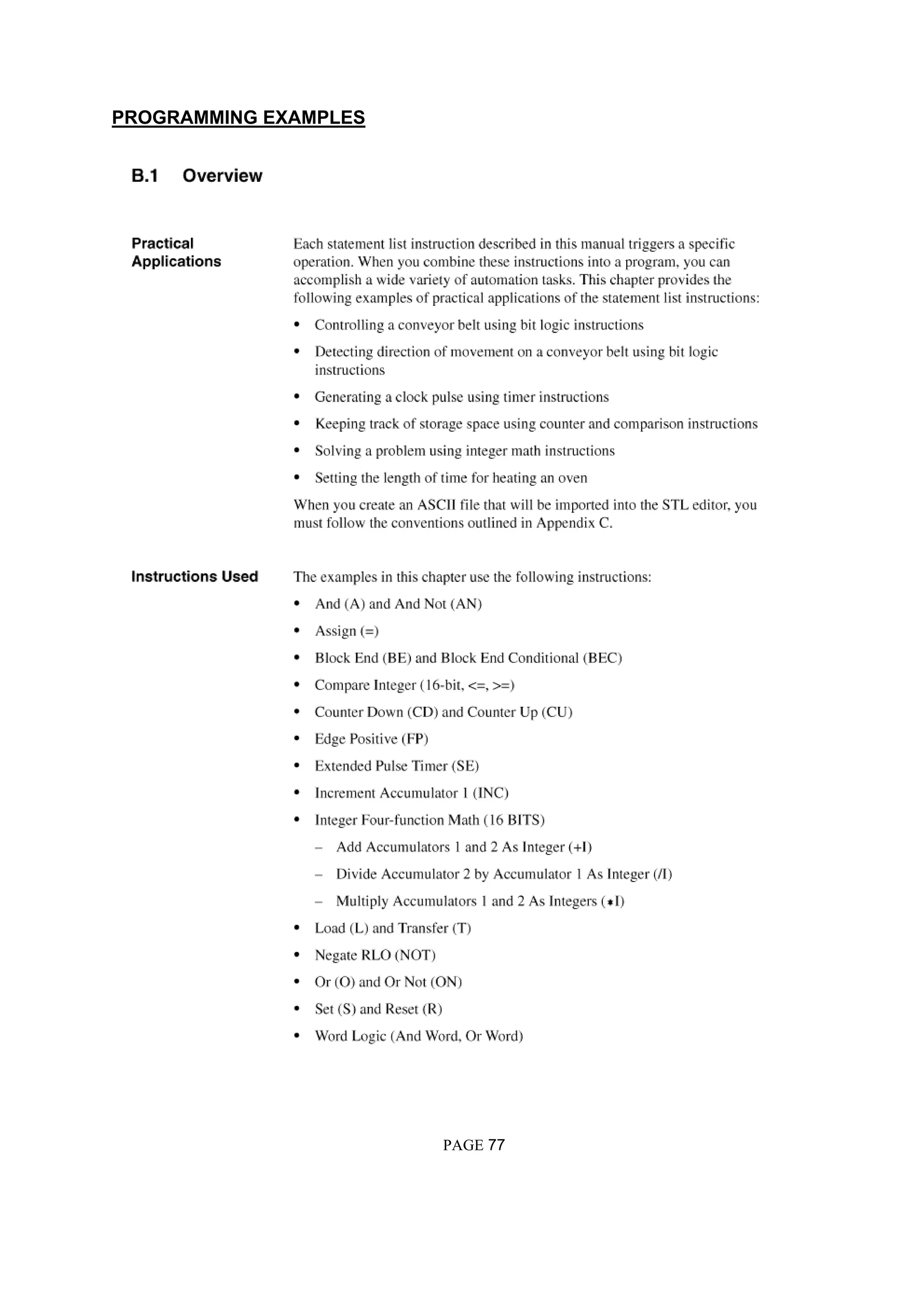 PROGRAMMING EXAMPLES
PAGE 77
 