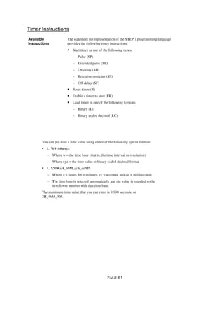 PAGE 61
Timer Instructions
 