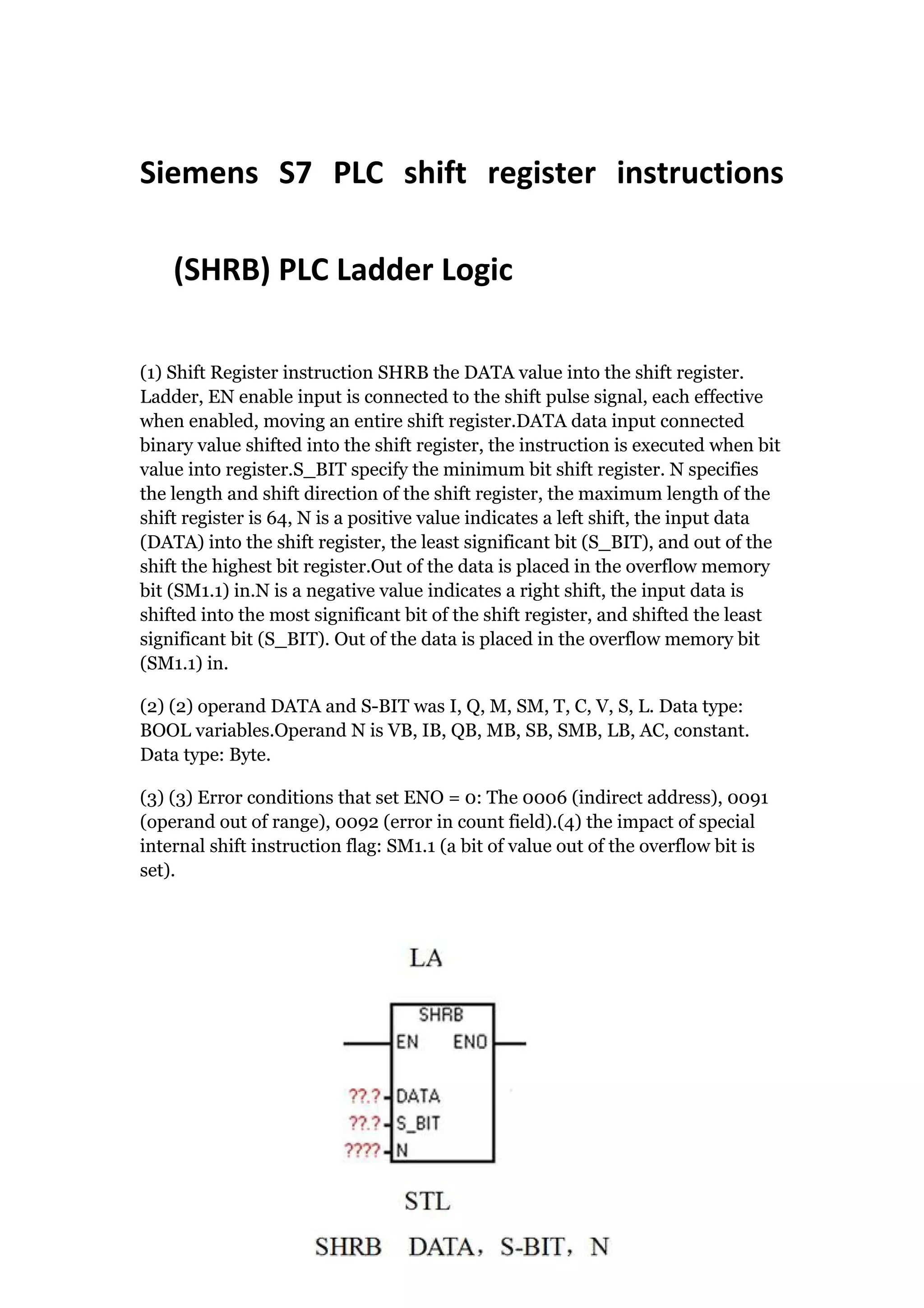Siemens s7 plc shift register instructions (shrb) plc ladder logic PDF