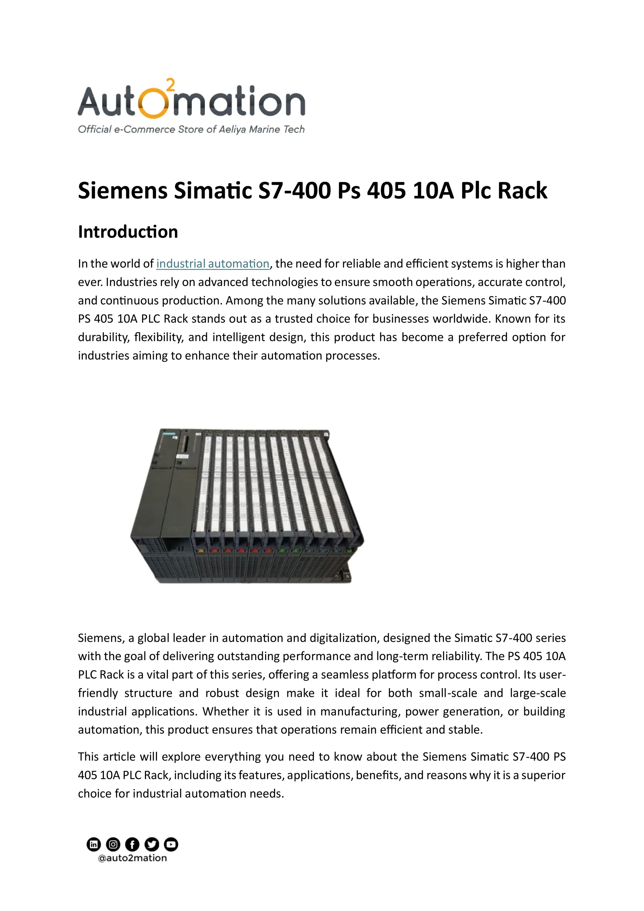 Siemens Simatic S7-400 Ps 405 10A Plc Rack | PDF