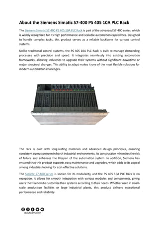 Siemens Simatic S7-400 Ps 405 10A Plc Rack | PDF