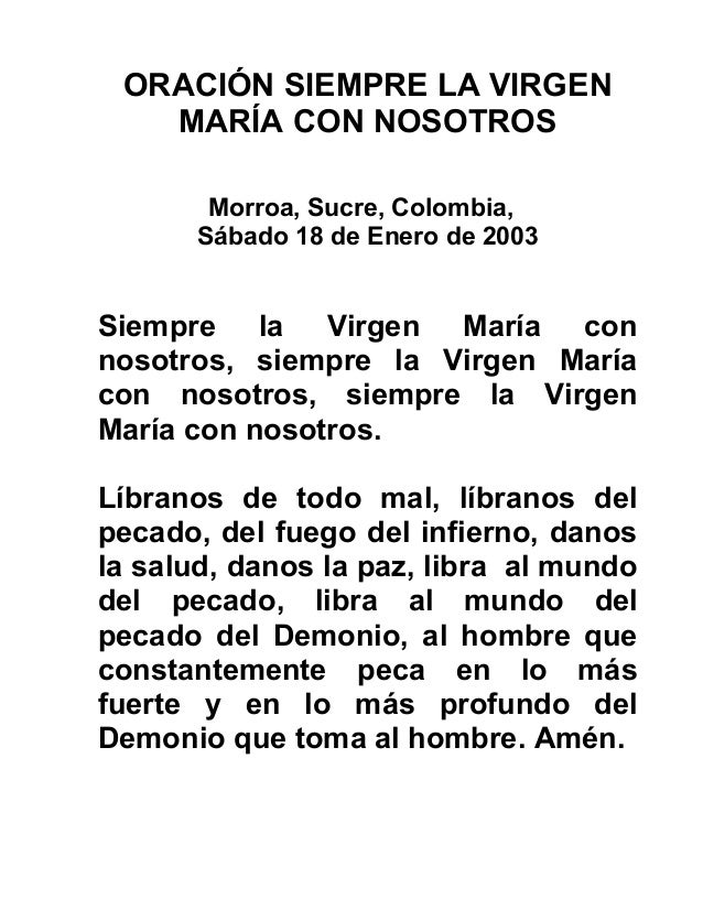 Siempre La Virgen Maria con nosotros 18 enero 2003 Oracion