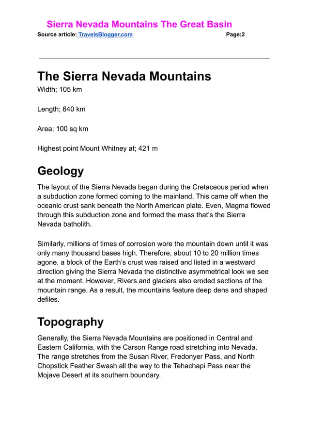 Interesting Facts About Sierra Nevada Mountains