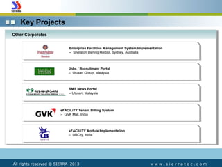 Key Projects
w w w . s i e r r a t e c . c o m
Enterprise Facilities Management System Implementation
– Sheraton Darling H...