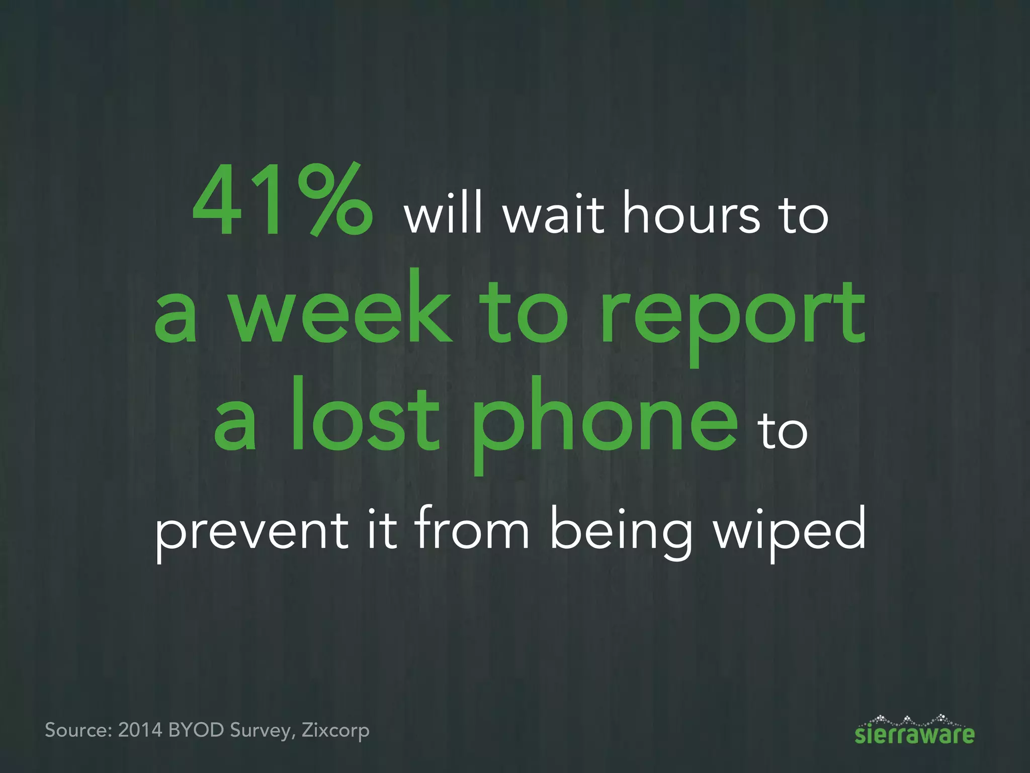 SierraVMI Keeps Business Data Safe
SierraVMI Shields
Mobile Data
4096-bit ECDHE
Encryption
Dual factor
authentication
SierraVMI:
• Records mobile app access
• Stores app data securely in the data center
• IT can centrally upgrade mobile apps
End user
 