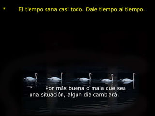 *       El tiempo sana casi todo. Dale tiempo al tiempo.            *       Por más buena o mala que sea una situación, algún día cambiará.    