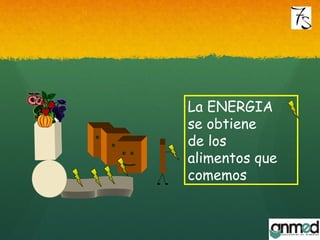 La ENERGIA
se obtiene
de los
alimentos que
comemos
 