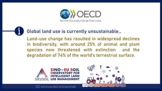 Land-use change has resulted in widespread declines
in biodiversity, with around 25% of animal and plant
species now threatened with extinction and the
degradation of 74% of the world’s terrestrial surface.
Global land use is currently unsustainable…
 