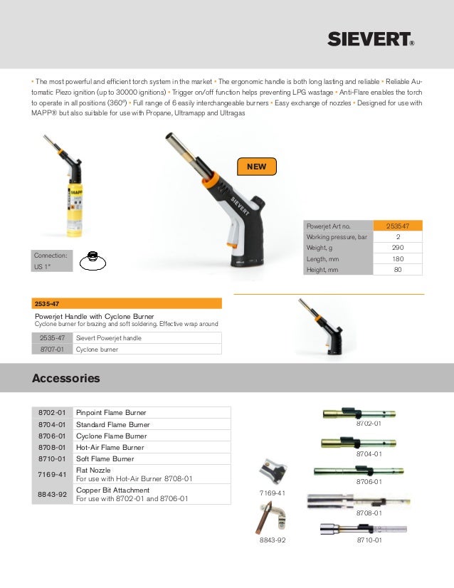 2535-A Blowtorch for All Kinds of Soldering and Heating Applications Includes 8707-01 Standard Flame Burner Sievert Industries 253547 PowerJet Torch