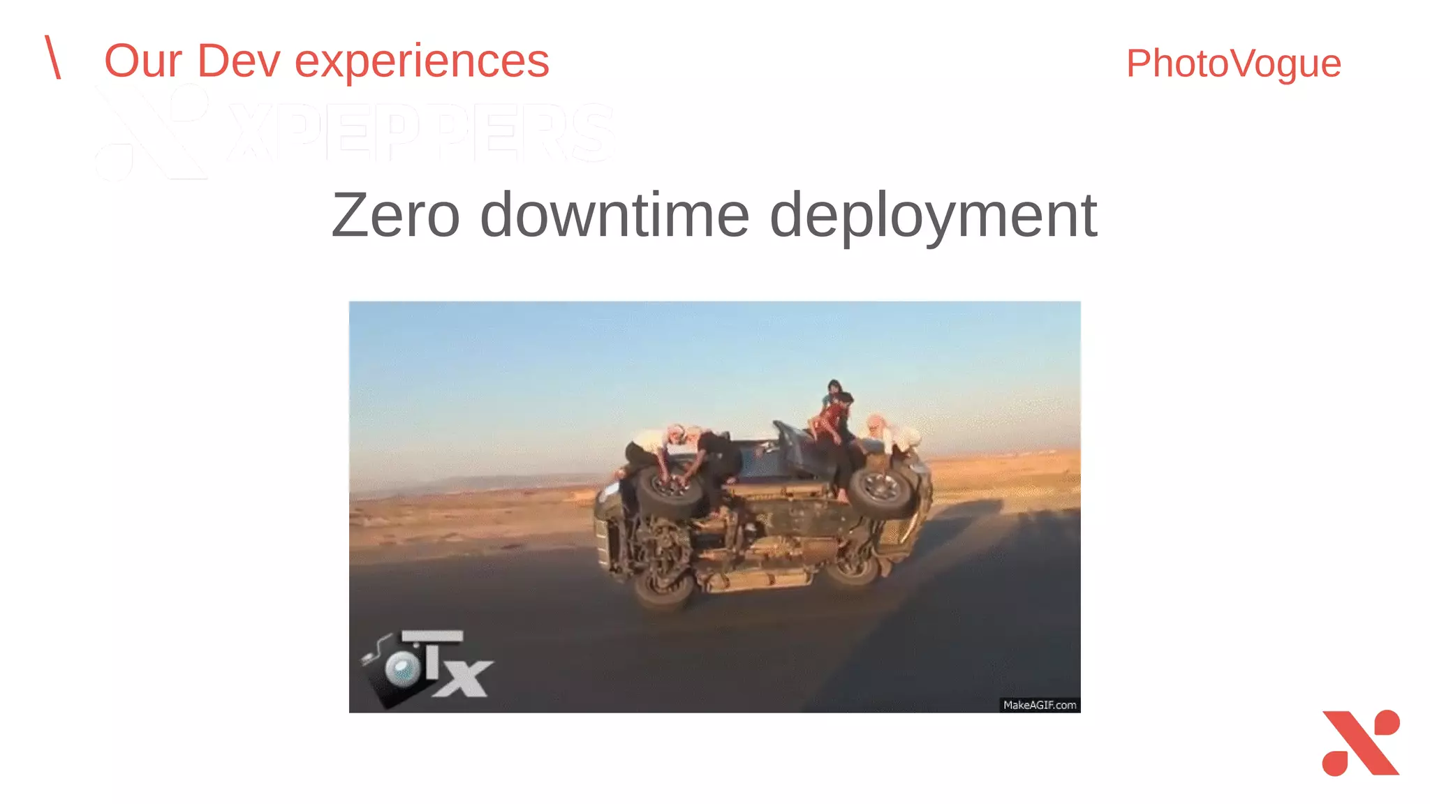 Zero downtime deployment
Our Dev experiences PhotoVogue
 