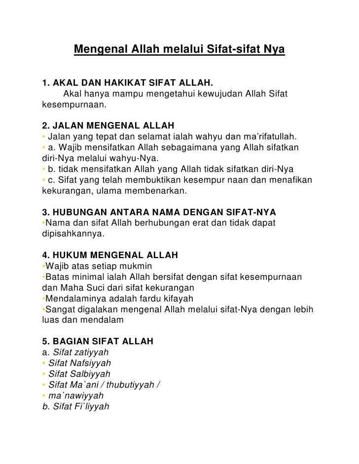 Sifat2 Zat Nya Allah