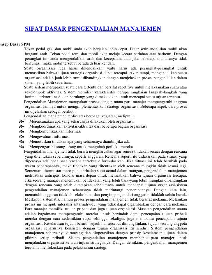 Sifat Dasar Pengendalian Manajemen