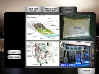 SIFAT-SIFAT   PENGOLAHAN
                                       CONTOH
             KOLOID       AIR BERSIH




 NEXT


PREVIOUS




                                                THE END
 