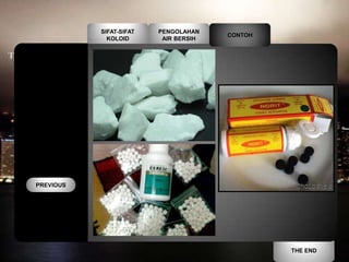 SIFAT-SIFAT   PENGOLAHAN
                                       CONTOH
             KOLOID       AIR BERSIH




PREVIOUS




                                                THE END
 
